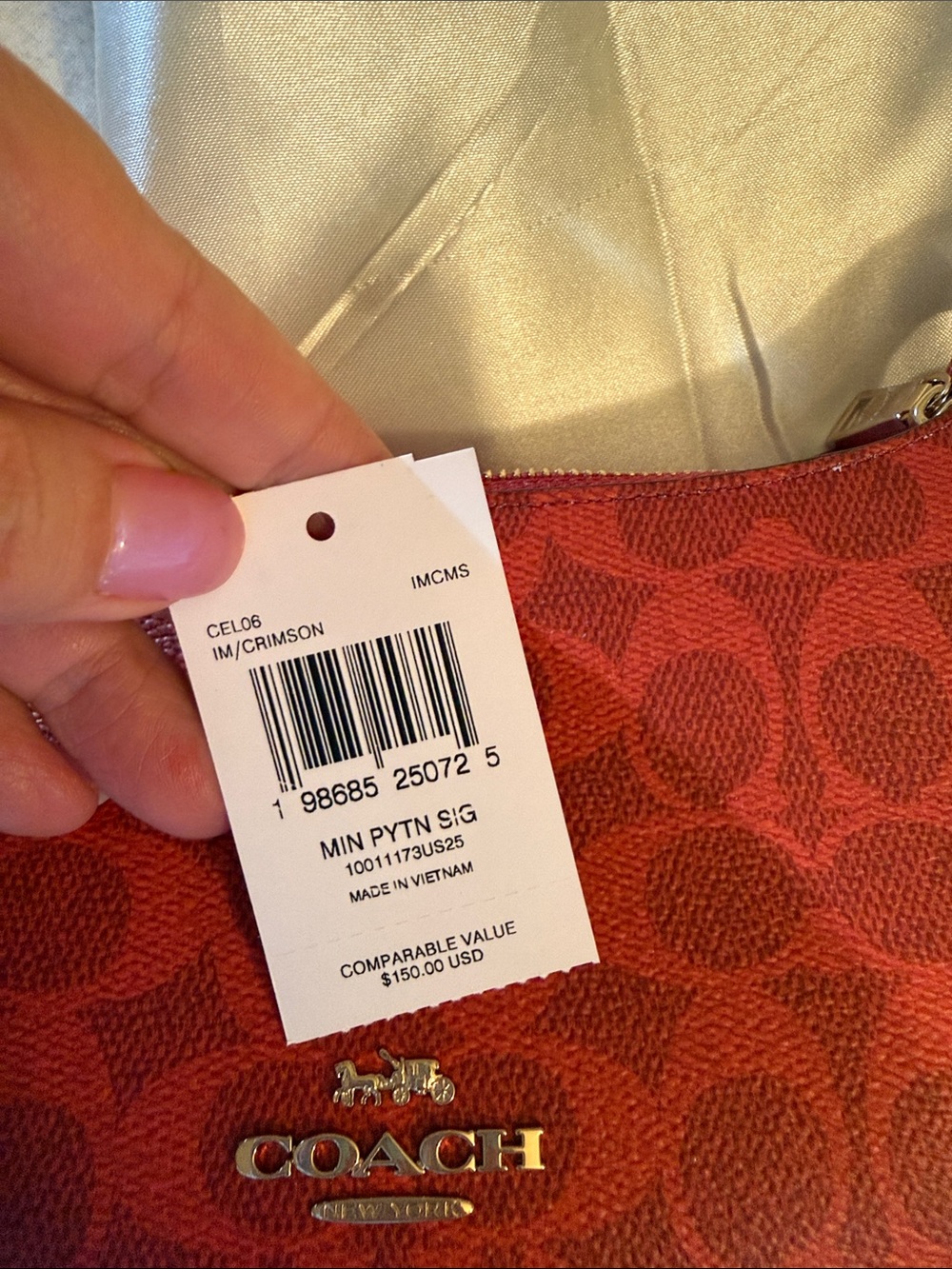 ♥️Coach NWT Crimson Red Signature Canvas Mini Payton Bag / Matching Card Case - Picture 9 of 9